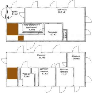 Дом 117м&sup2;, 2-этажный, участок 6 сот.  