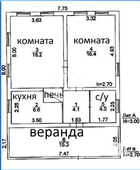 Дом 50м², 1-этажный, участок 29 сот.  