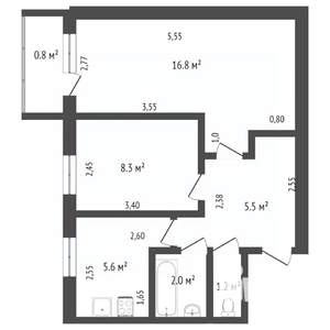 2-к квартира, на длительный срок, 41м2, 4/4 этаж