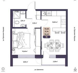 1-к квартира, вторичка, 34м2, 8/16 этаж