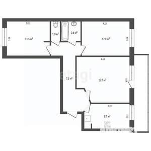 3-к квартира, вторичка, 66м2, 5/10 этаж