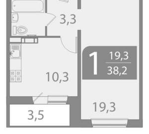 1-к квартира, вторичка, 38м2, 1/10 этаж