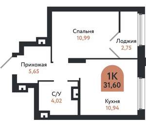 1-к квартира, вторичка, 32м2, 7/26 этаж