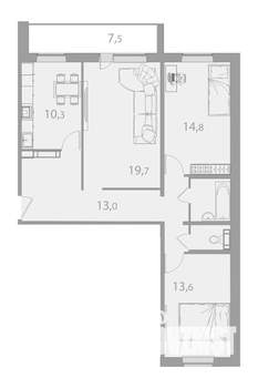 3-к квартира, вторичка, 80м2, 16/17 этаж