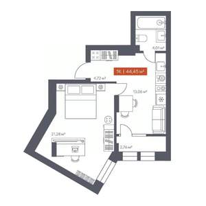 1-к квартира, вторичка, 44м2, 4/7 этаж