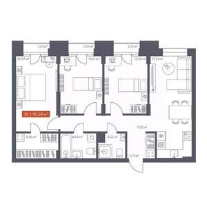 3-к квартира, вторичка, 90м2, 8/30 этаж