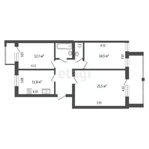 3-к квартира, вторичка, 87м2, 4/6 этаж
