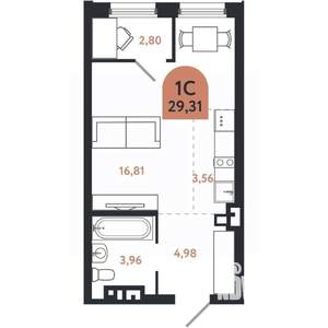Студия квартира, вторичка, 29м2, 8/26 этаж