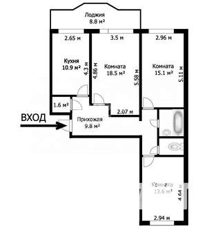 3-к квартира, вторичка, 78м2, 9/14 этаж