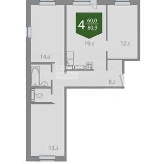 4-к квартира, вторичка, 81м2, 8/17 этаж