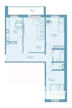 3-к квартира, вторичка, 80м2, 8/17 этаж