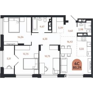 4-к квартира, вторичка, 80м2, 18/26 этаж