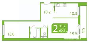 2-к квартира, вторичка, 57м2, 8/10 этаж