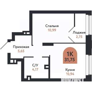 1-к квартира, вторичка, 32м2, 2/26 этаж