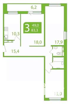 3-к квартира, вторичка, 80м2, 3/10 этаж
