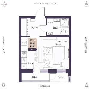 Студия квартира, вторичка, 25м2, 6/9 этаж