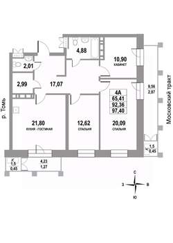 4-к квартира, строящийся дом, 97м2, 13/22 этаж