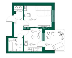 1-к квартира, вторичка, 38м2, 2/10 этаж