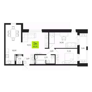 3-к квартира, строящийся дом, 80м2, 13/19 этаж
