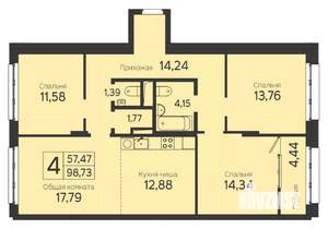 4-к квартира, вторичка, 97м2, 6/23 этаж