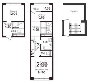 2-к квартира, вторичка, 71м2, 5/23 этаж