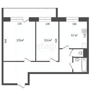 2-к квартира, вторичка, 57м2, 10/10 этаж