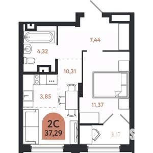 2-к квартира, вторичка, 37м2, 6/26 этаж