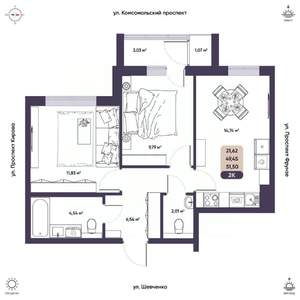 2-к квартира, вторичка, 49м2, 4/9 этаж