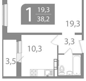 1-к квартира, вторичка, 38м2, 4/10 этаж