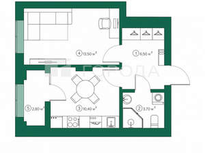 1-к квартира, вторичка, 35м2, 2/8 этаж