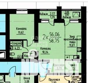 2-к квартира, сданный дом, 59м2, 10/10 этаж