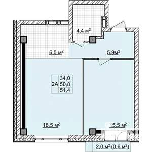 2-к квартира, строящийся дом, 51м2, 2/18 этаж