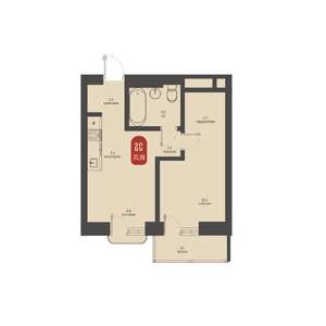 2-к квартира, строящийся дом, 35м2, 20/23 этаж