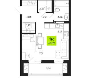 1-к квартира, вторичка, 43м2, 4/20 этаж