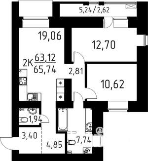 2-к квартира, строящийся дом, 66м2, 14/16 этаж