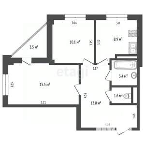 2-к квартира, вторичка, 53м2, 8/17 этаж
