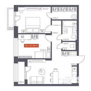 2-к квартира, вторичка, 67м2, 3/10 этаж