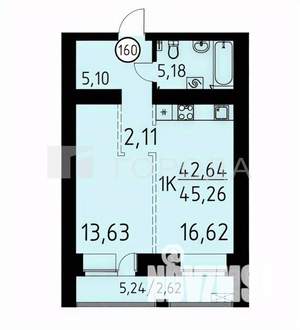 1-к квартира, вторичка, 45м2, 3/17 этаж