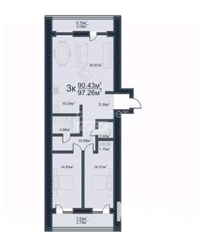 3-к квартира, сданный дом, 97м2, 6/10 этаж