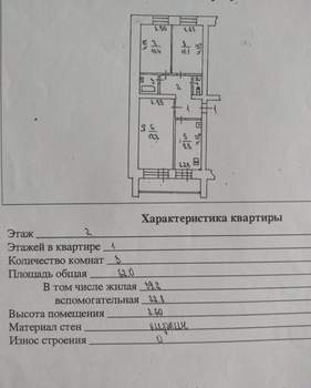 3-к квартира, вторичка, 62м2, 2/6 этаж