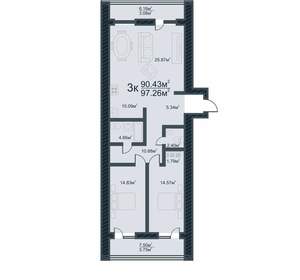 3-к квартира, вторичка, 97м2, 2/10 этаж