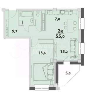 2-к квартира, вторичка, 55м2, 9/17 этаж