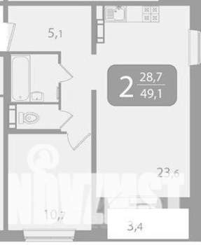 2-к квартира, вторичка, 50м2, 5/10 этаж