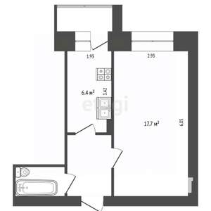 1-к квартира, вторичка, 32м2, 4/6 этаж