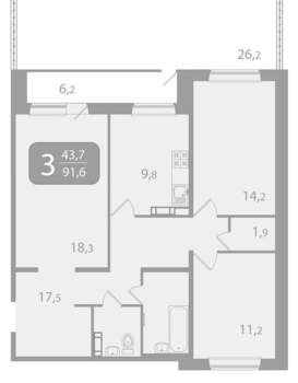 3-к квартира, вторичка, 92м2, 2/10 этаж