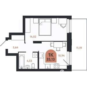 1-к квартира, вторичка, 35м2, 1/26 этаж