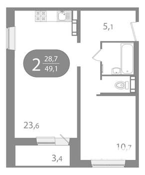 2-к квартира, вторичка, 49м2, 4/10 этаж