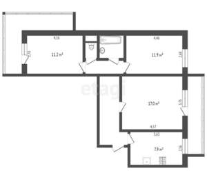 3-к квартира, вторичка, 62м2, 9/10 этаж