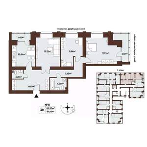 3-к квартира, строящийся дом, 89м2, 1/8 этаж