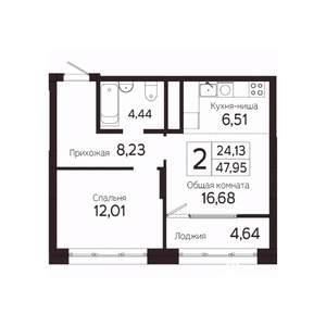 2-к квартира, вторичка, 46м2, 11/23 этаж